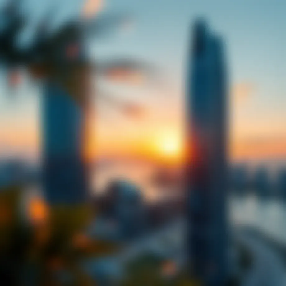 Stunning view of Avanti Tower at sunset