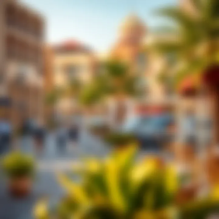 Vibrant community ambiance surrounding the hotel with cafes and shops