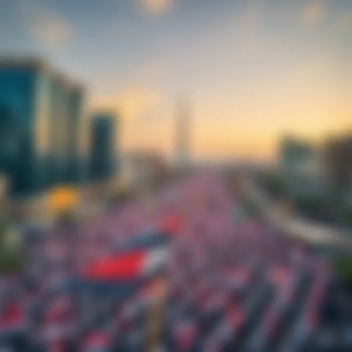 Aerial view of a vibrant National Day parade