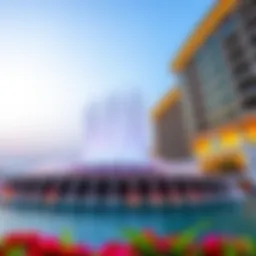 A breathtaking view of the Dubai Mall Water Fountain in action, showcasing its vibrant water displays.
