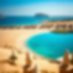 A panoramic view of Al Shatti Al Miftah showcasing its pristine sands and azure waters