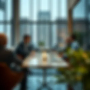 Investors discussing strategies in a contemporary office setting