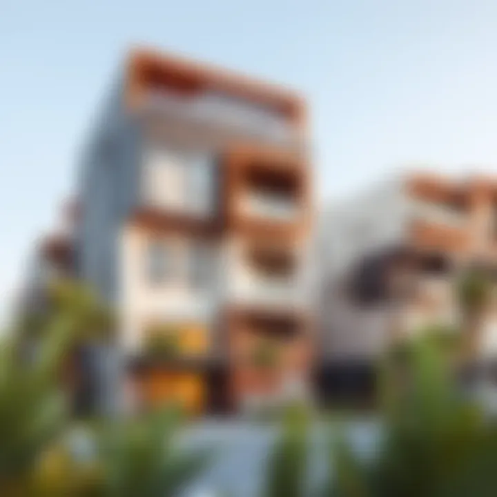 Trendy neighborhood in Dubai with modern architecture