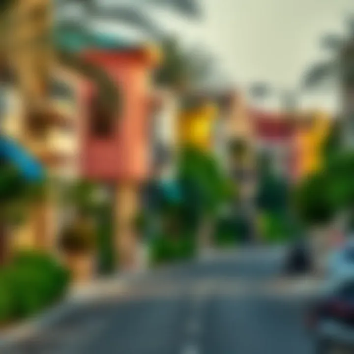 Vibrant neighborhood street in a high-end area of Dubai