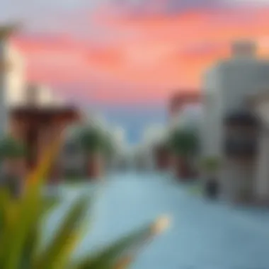 Traditional architecture blending with modern buildings in Nad Al Hamar Village