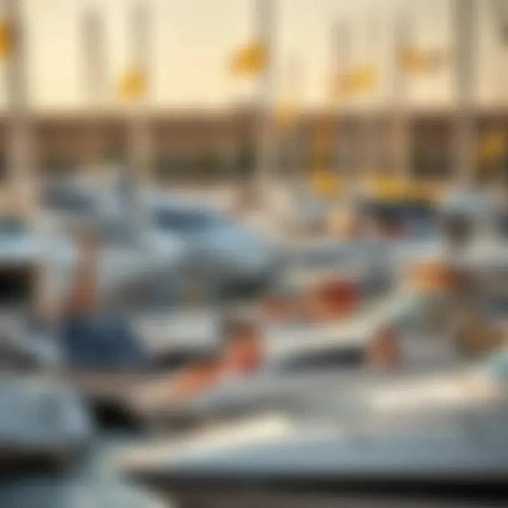 A vibrant marina scene with yachts and leisure activities at Port Rashid