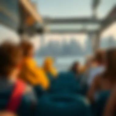 Passengers Enjoying the Ferry Ride Passengers enjoying a ferry ride with city skyline