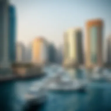 A Scenic View of Dubai Marina Scenic view of Dubai Marina with ferries