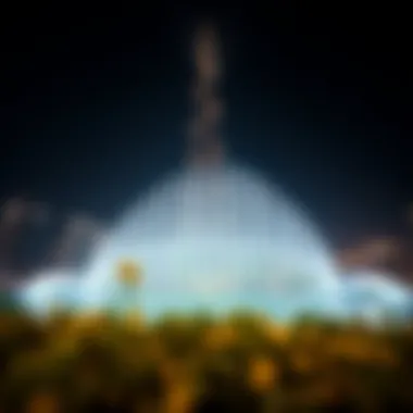 Burj Khalifa Illuminated at the Fountain Show Illuminated backdrop of the Burj Khalifa during the fountain performance
