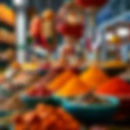 Colorful spices displayed at the souk