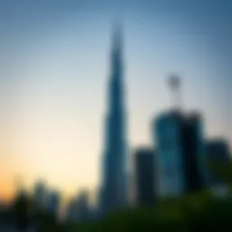 Stunning view of Burj Khalifa at sunset