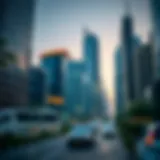 A bustling business district in Dubai showcasing modern architecture
