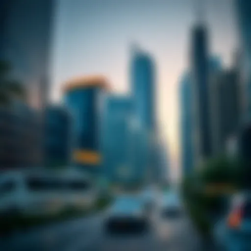A bustling business district in Dubai showcasing modern architecture