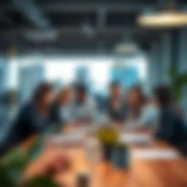 A group of professionals collaborating in a modern office environment