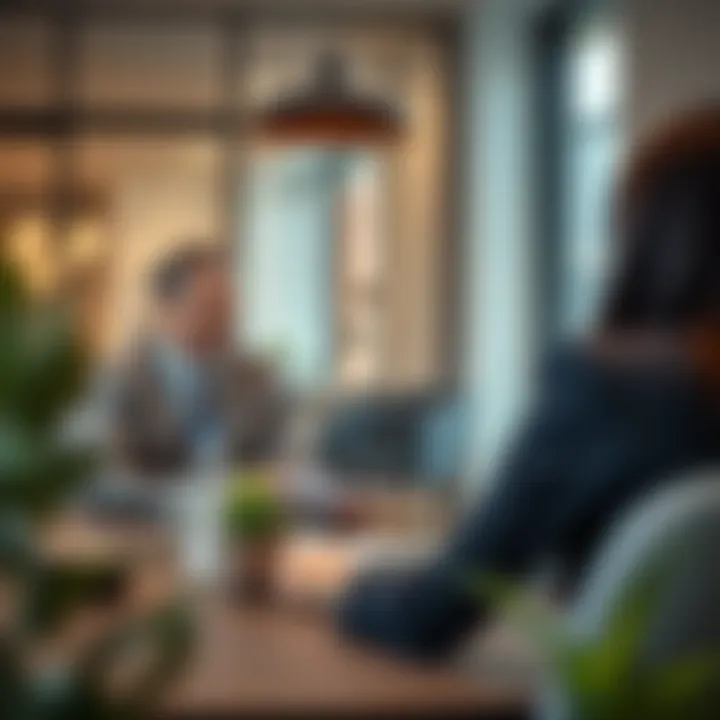 Real estate agent engaging with clients in a modern office