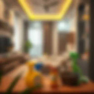 Modern living space with cleaning supplies