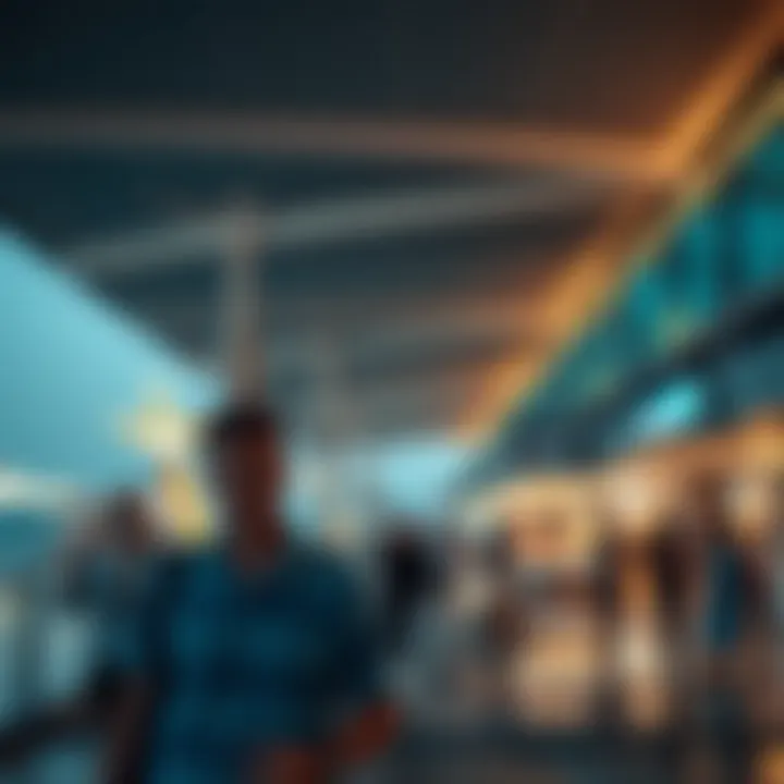 Passengers enjoying amenities at Port Rashid Cruise Terminal 3, reflecting a vibrant atmosphere