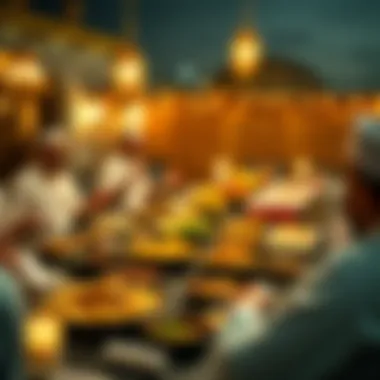 An Exquisite Iftar Feast Celebrating Tradition Traditional Iftar gathering with diverse dishes