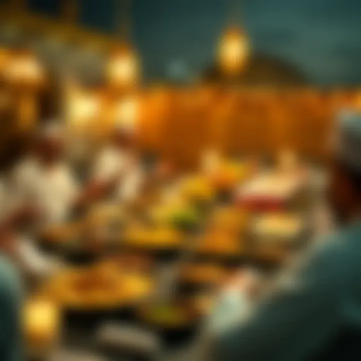 An Exquisite Iftar Feast Celebrating Tradition Traditional Iftar gathering with diverse dishes