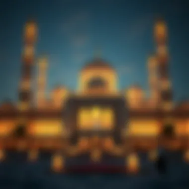 A Serene Mosque Illuminated for Ramadan Majestic view of a mosque during Ramadan