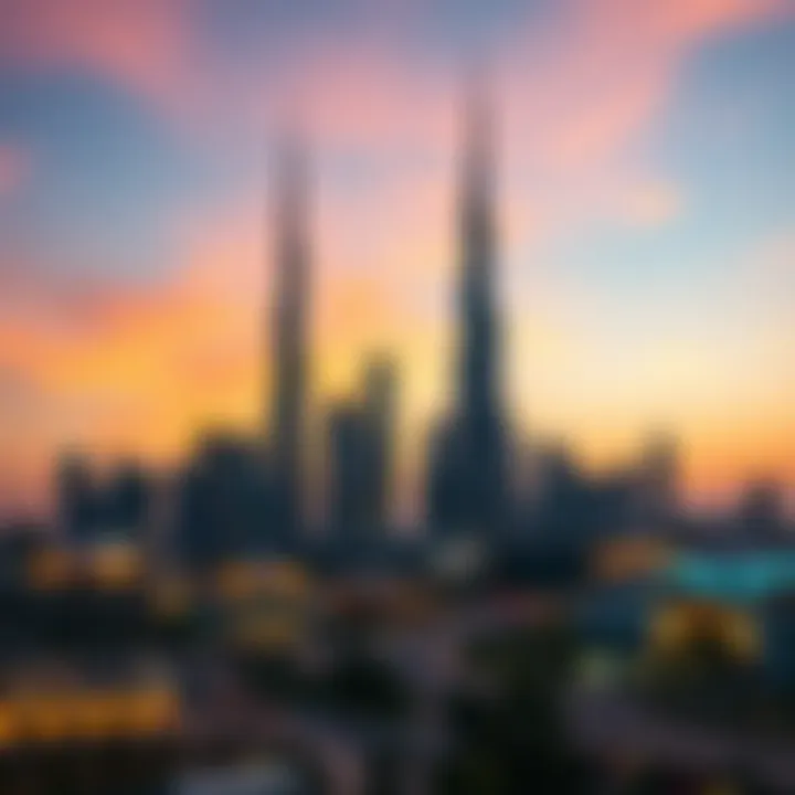 Stunning skyline of Dubai at sunset during Ramadan