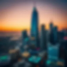 Spectacular view of Sapphire Tower with sunset backdrop