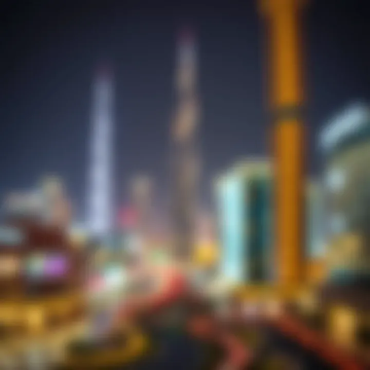 Dubai's Nightlife and Shopping Fusion A stunning skyline view of Dubai with shopping areas illuminated at night