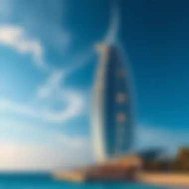 Stunning view of a modern sea tower against the azure sky