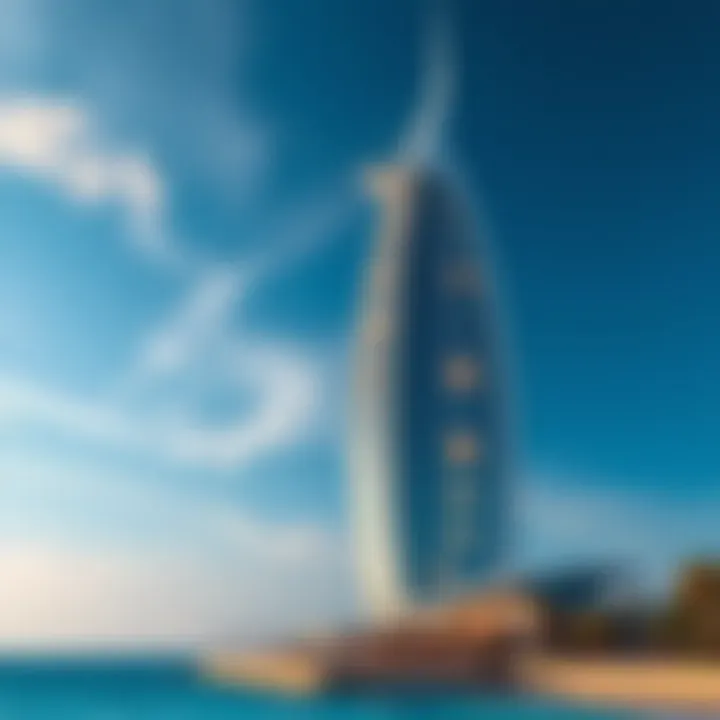 Stunning view of a modern sea tower against the azure sky