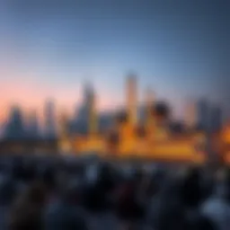 Dubai skyline showcasing cultural landmarks during prayer time