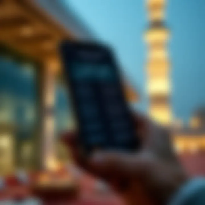 Integration of Technology with Prayer Times Modern technology displaying prayer times on a mobile device