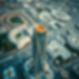 Aerial view of the Single Business Tower showcasing its unique architectural design