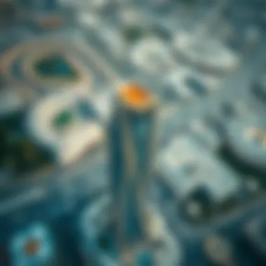 Aerial View of the Single Business Tower Aerial view of the Single Business Tower showcasing its unique architectural design