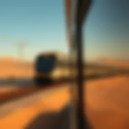Train traversing the desert landscape between Abu Dhabi and Dubai