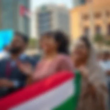 Families Celebrating at the National Day Parade Families enjoying the National Day parade at a prominent location in Dubai
