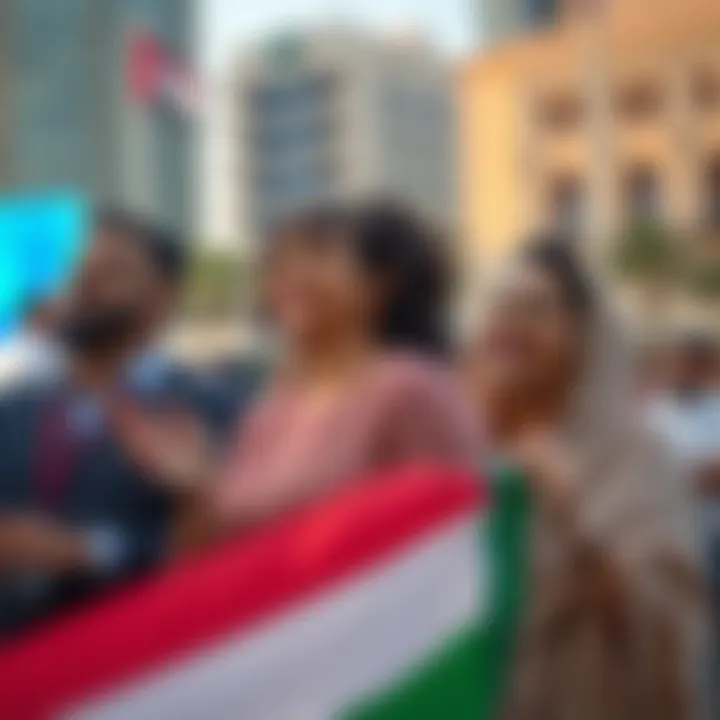 Families Celebrating at the National Day Parade Families enjoying the National Day parade at a prominent location in Dubai