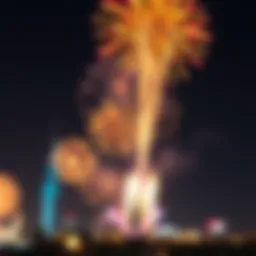 Celebratory fireworks lighting up the sky over Dubai on UAE National Day