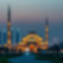 A stunning view of a mosque in Dubai against the skyline