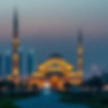 A stunning view of a mosque in Dubai against the skyline