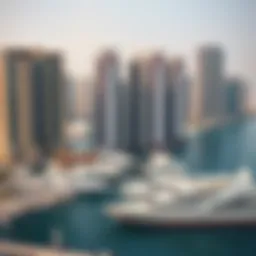 A panoramic view of Dubai Marina showcasing luxury yachts and high-rise buildings