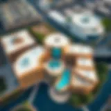 Aerial Perspective of Wafi's Distinctive Design Aerial view of Wafi showcasing its unique architecture and vibrant surroundings