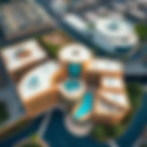 Aerial Perspective of Wafi's Distinctive Design Aerial view of Wafi showcasing its unique architecture and vibrant surroundings